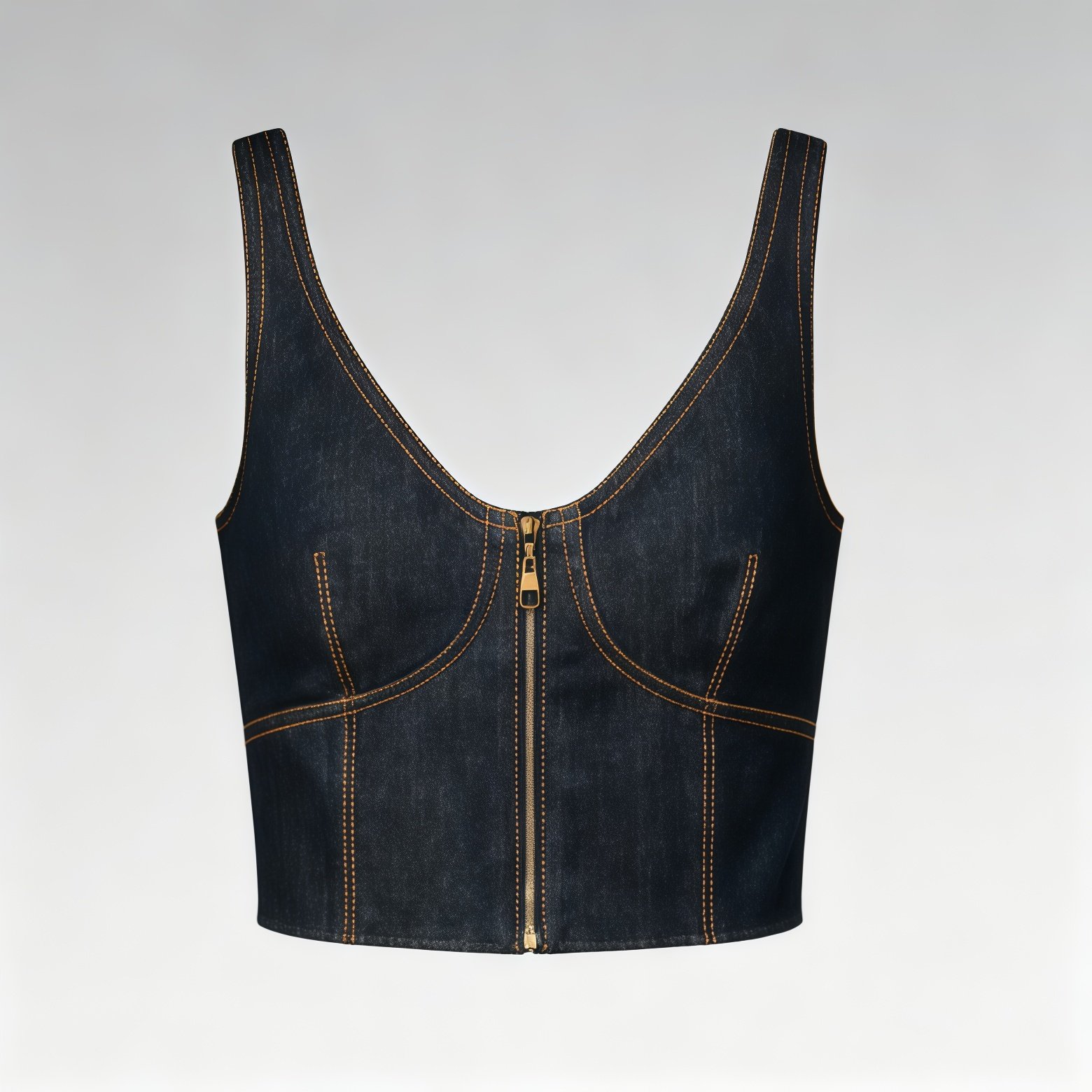 21 Topstitched Denim Crop Top - Image 1